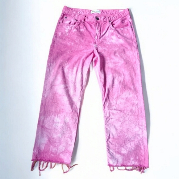 Zara Barbiecore Pink Acid Wash Cropped Denim Jeans - Picture 3 of 7